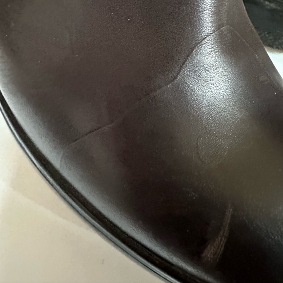 GUC MONCLER BROWN LEATHER DOWN QUILTED NYLON SHAFT TALL SIZE 39 WEDGE PUFF BOOTS - Picture 7 of 15